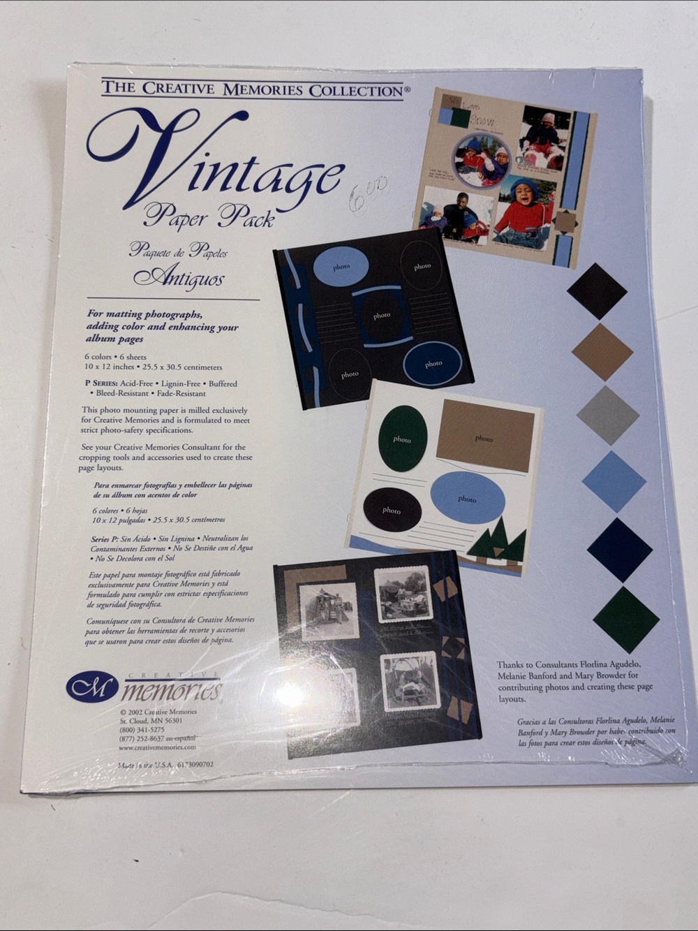 Creative Memories VINTAGE Paper Pack Cardstock Photo Mounting 6 Sheets 10”x12”